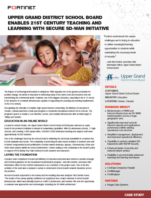 Upper Grand District School Board Enables 21st Century Teaching and Learning with Secure SD-WAN Initiative